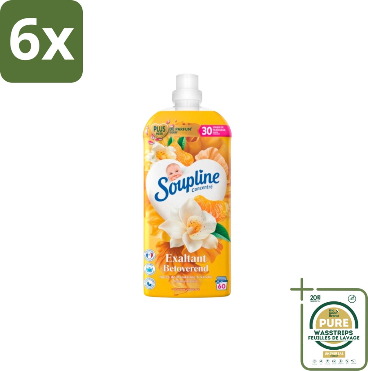 Soupline – Wasverzachter – Betoverend Mandarijn & Vanille – 1,28 L - Voordeelverpakking - 6 stuks - Wasverzachter betoverend - Wasverzachter voor kleding