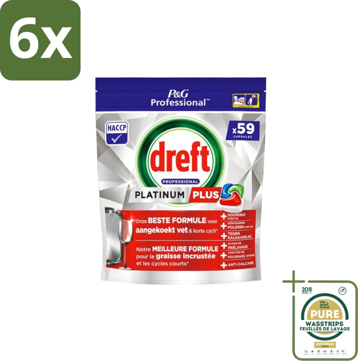 Dreft – Vaatwastabletten – Platinum+ Regular – 59 Tabletten - Voordeelverpakking - 6 stuks - Afwasmiddel - Handafwas product