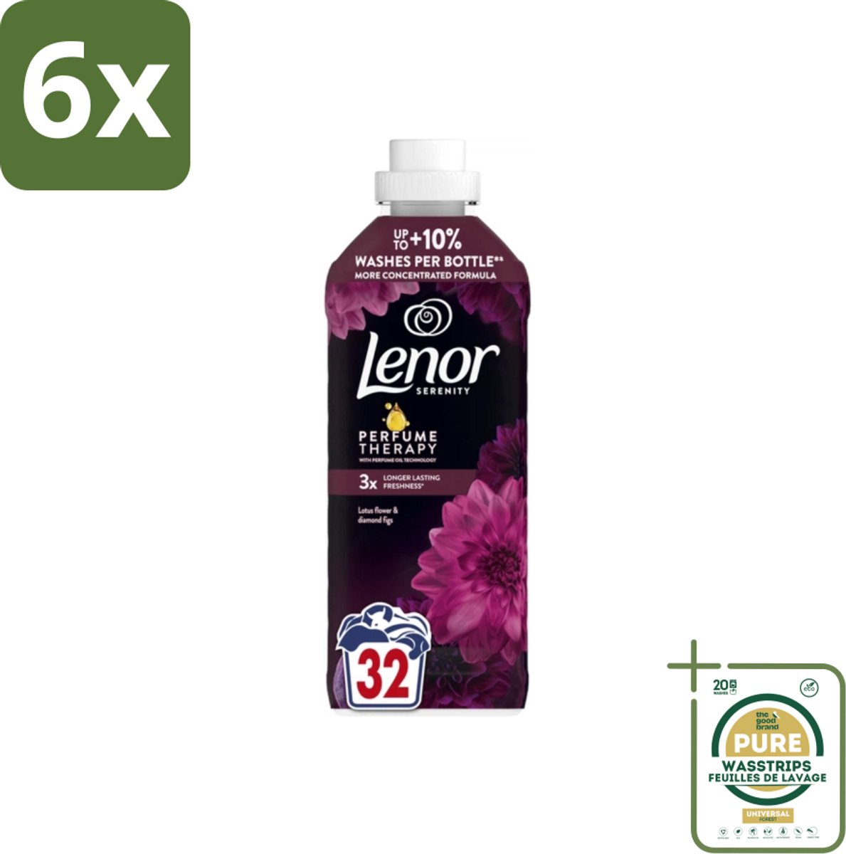 Lenor – Wasverzachter – Lotus Flower & Diamond Figs – 32 Wasbeurten – 675 ml - Voordeelverpakking - 6 stuks - Geur - Wasbeurt