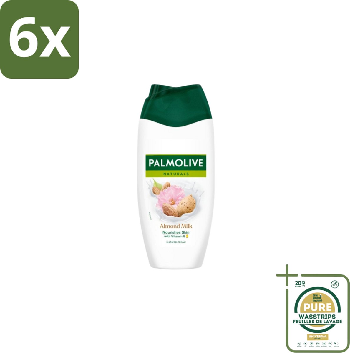 Palmolive Douchecrème Naturals Amandelmelk 250 ml - Voordeelverpakking - 6 stuks - Gevoede huid - Amandelmelk