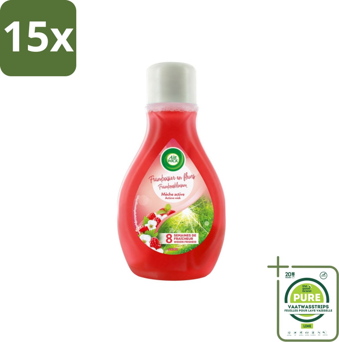15 x Air Wick – Luchtverfrisser – Actieve Wiek Framboos & Bloesem – 375 ml - Grootverpakking - Luchtverfrisser - Geur - Framboos En Bloesem - Actieve Wiek - Geurverspreiding
