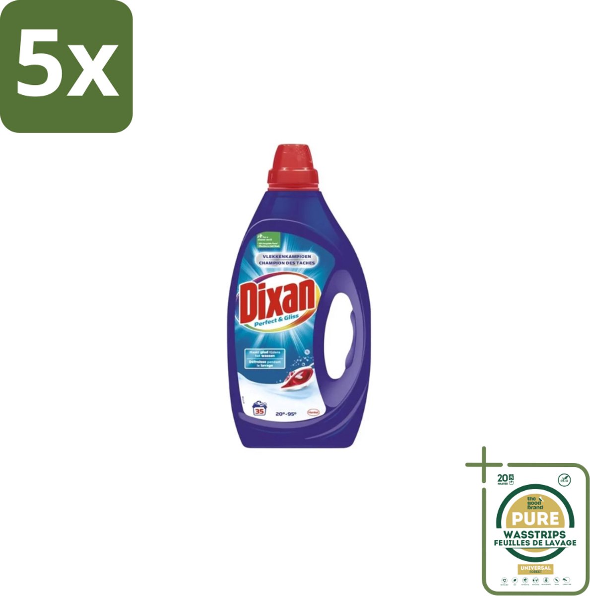5 x Dixan – Vloeibaar Wasmiddel – Perfect & Gliss – 1750 ml - Grootverpakking - Wasmiddel - Vlekkenverwijdering - Antiplooiformule - Strijkwerk - Schone Was