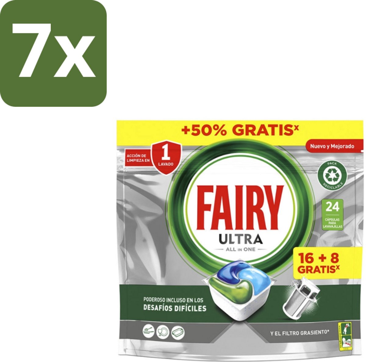 7 x Fairy – Vaatwastabletten – All-in-1 Platinum Fresh – 24 Tabletten - Vaatwastabletten - Vaatwassen - Reinigen - Vet Verwijderen - Schone Vaat