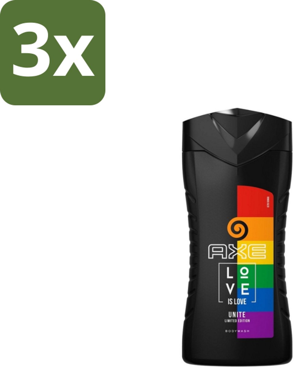 3 x AXE – Bodywash – Unite Love Is Love – 250 ml - Douchegel - Africa - Frisheid - Schuim - Reiniging