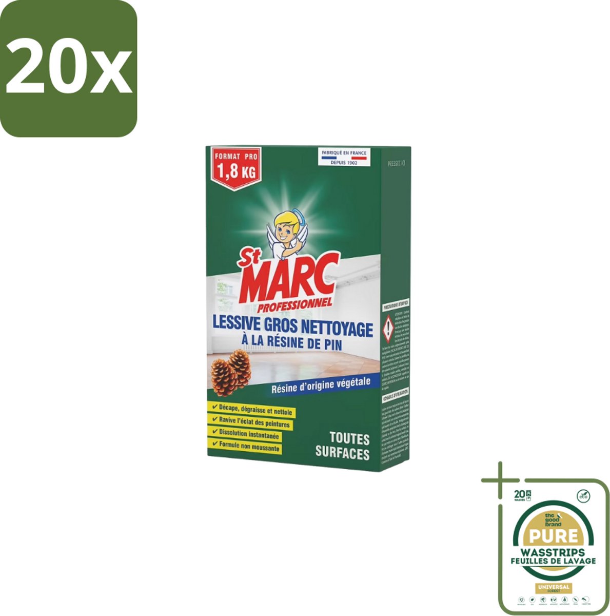 20 x St. Marc – Multireiniger Poeder – Professioneel Dennenhars – 1 kg - Grootverpakking - Arvenharspoeder - Professionele Reiniging - Dennenhars - Reiniging Muren - Reiniging Vloeren