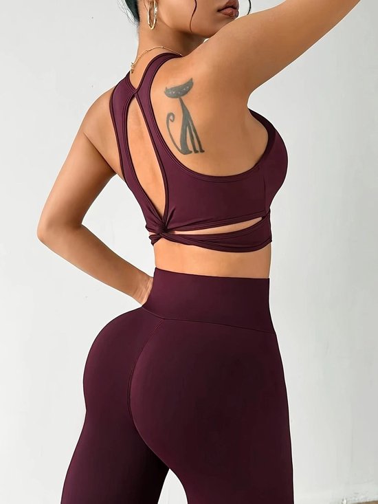 Currero Pilates Pak Dames - Yoga - Buttshaper - Gym - Fitness - Butt Lift - Bil Vergrotend - Heup Liftend - Yogakleding - Donkerrood L — afbeelding 2