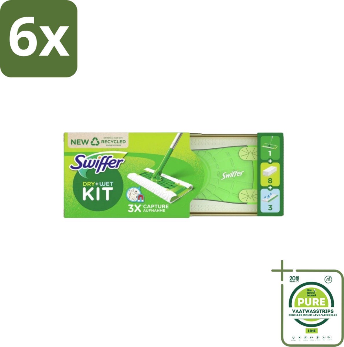 Swiffer – Vloerreiniger – Starterkit – 1 dweil + 8 droge & 3 vochtige doekjes - Voordeelverpakking - 6 stuks - Vloerreiniger - Schoonmaken