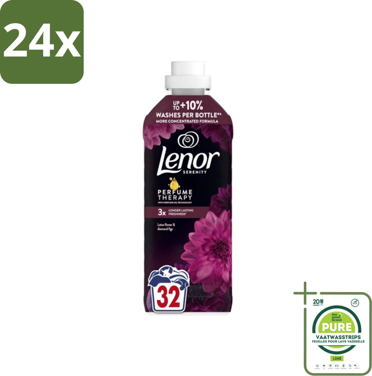 Lenor – Wasverzachter – Lotus Flower & Diamond Figs – 32 Wasbeurten – 675 ml - Voordeelverpakking - 24 stuks - Wasverzachter - Wasmachine