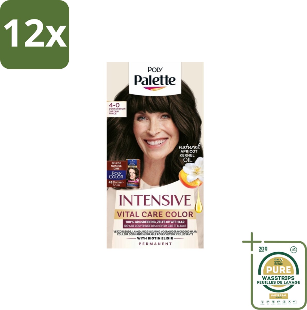 Poly Palette – Haarverf – 4-0 Donkerbruin – 115 ml - Voordeelverpakking - 12 stuks - Grijsdekking - Donkerbruin