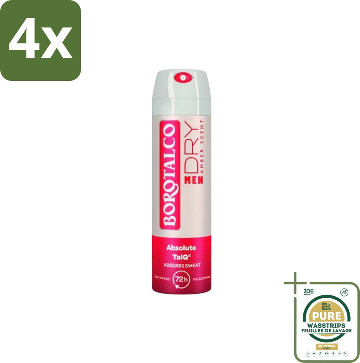 Borotalco – Deodorant Spray – Men Amber Geur – 150 ml - Voordeelverpakking - 4 stuks - Amber - Frisheid