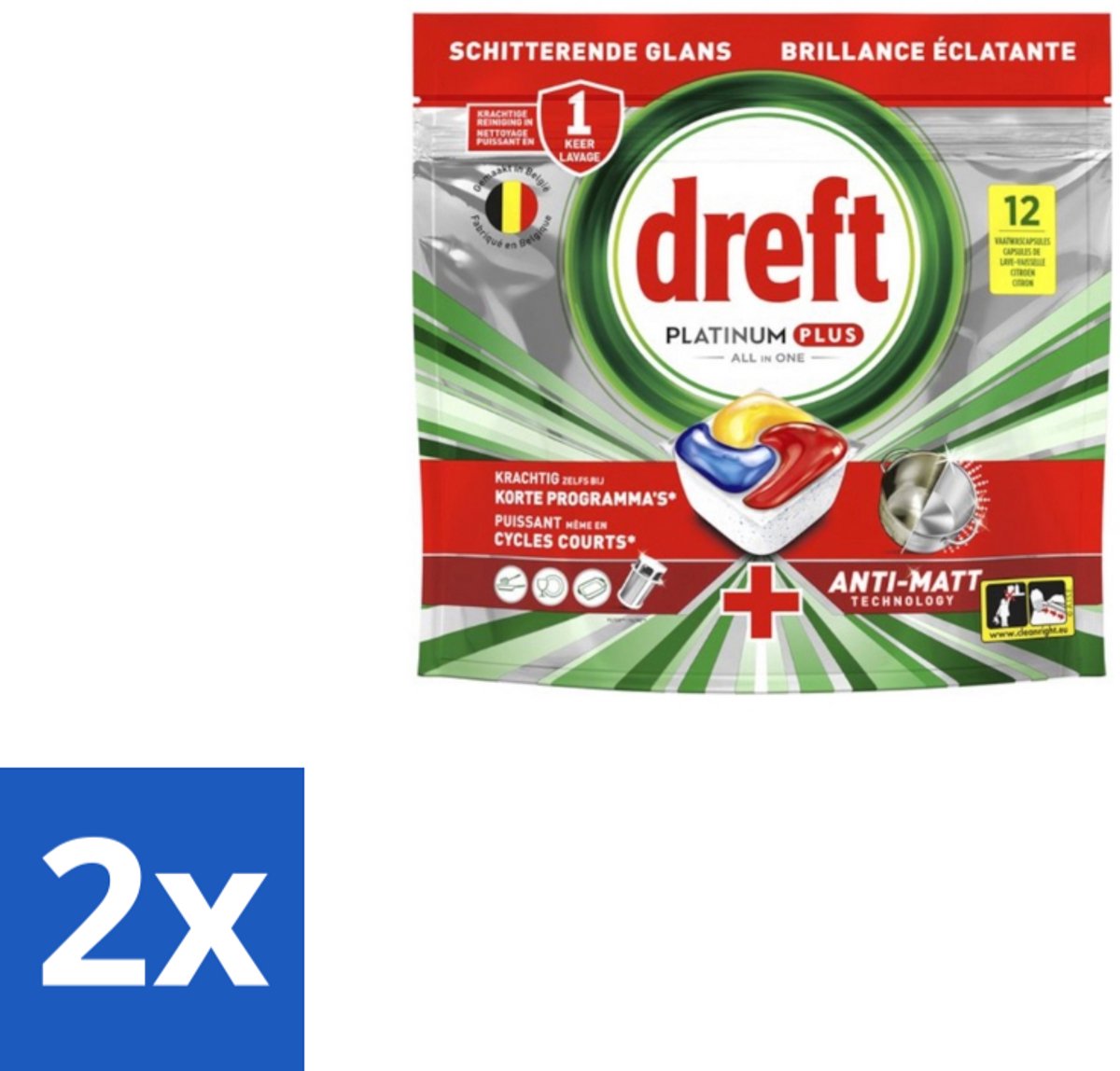 Dreft – Vaatwastabletten – Platinum Plus All-in-One – Lemon – 12 Tabletten - Voordeelverpakking - 2 stuks