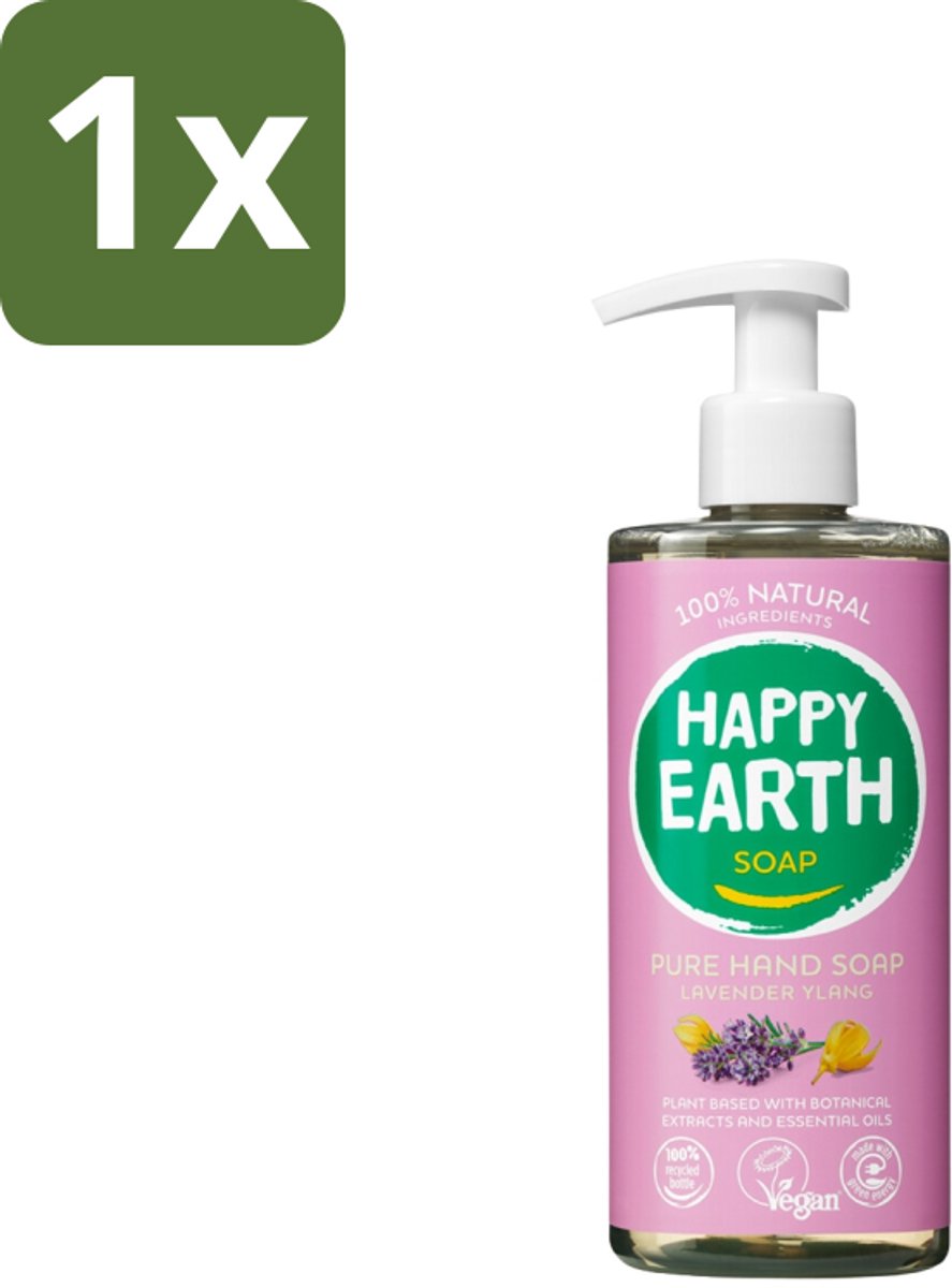 1 x Happy Earth – Handzeep – 100% Natuurlijk Lavender Ylang – 300 ml - Handzeep - Natuurlijke Handzeep - Vegan Handzeep - Lavendel Handzeep - Ylang Handzeep