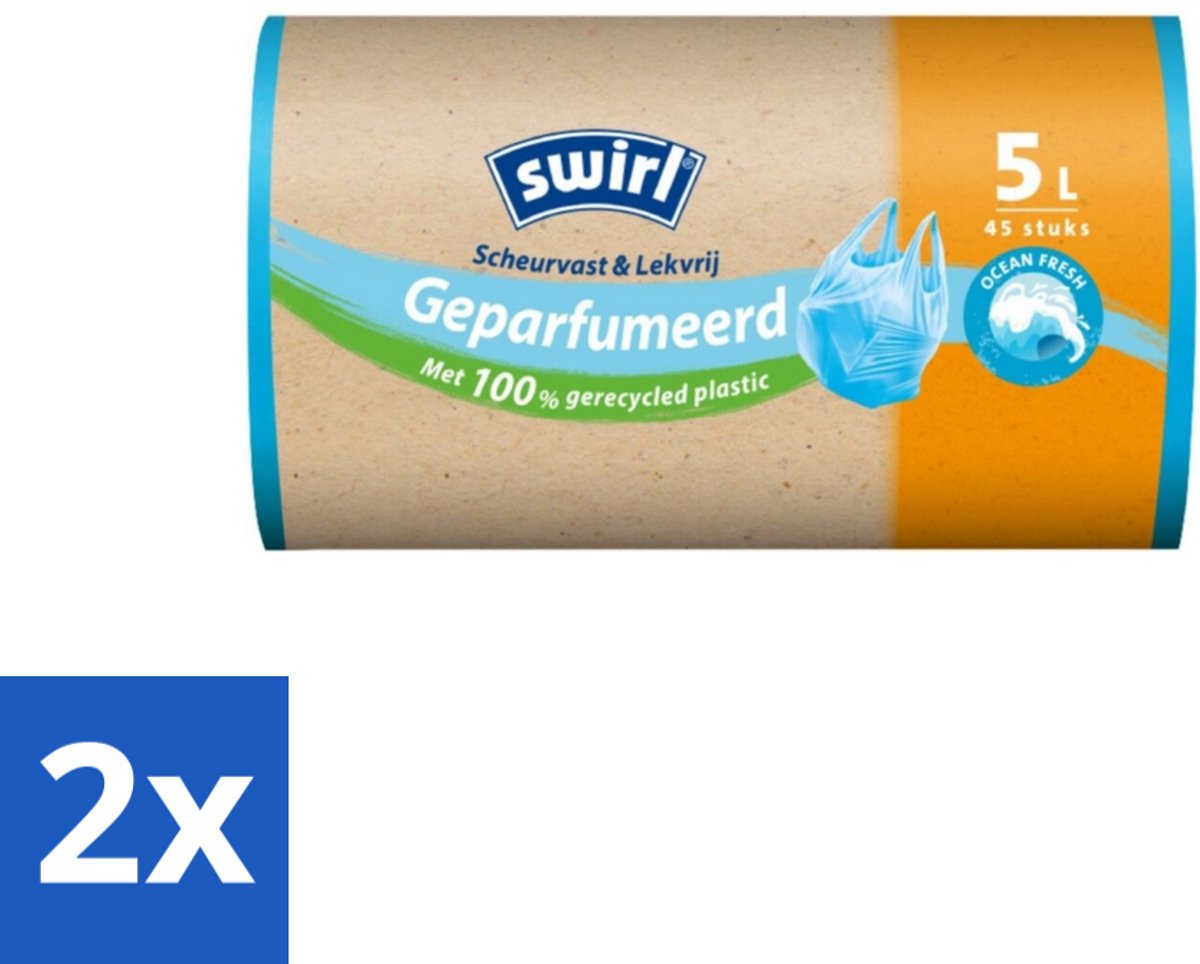 2 x Swirl – Pedaalemmerzakken – Geparfumeerd Ocean Fresh – 5 L – 45 zakken - Pedaalemmerzak - Zeelucht - Geparfumeerde Emmer - Emmerzak - Gerecycled Plastic