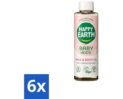6 x Happy Earth – Face & Body Oil – 100% Natuurlijk Baby & Kids – 150 ml - Babyolie - Gezichtsolie - Lichaamsoil - Natuurlijke Huidverzorging - Babymassageolie