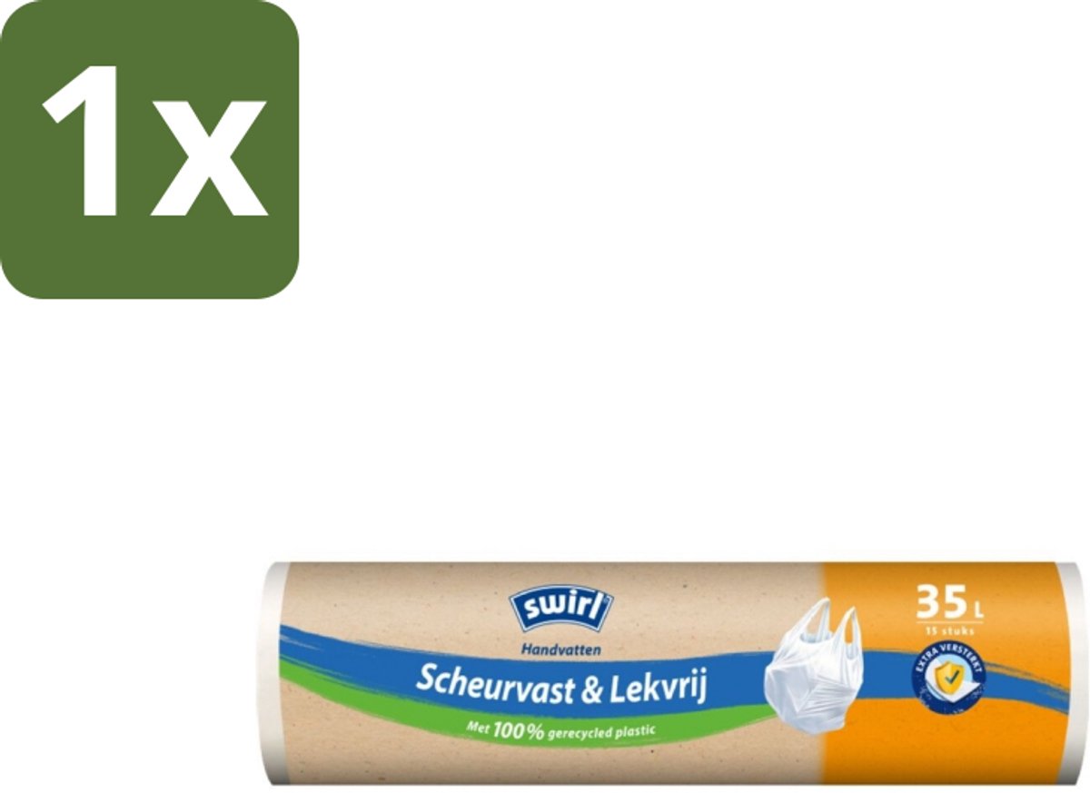 1 x Swirl – Vuilniszakken – 35 L – Handvatten – 15 zakken - Koffie - Koffiezetapparaat - Koffiezetapparaat