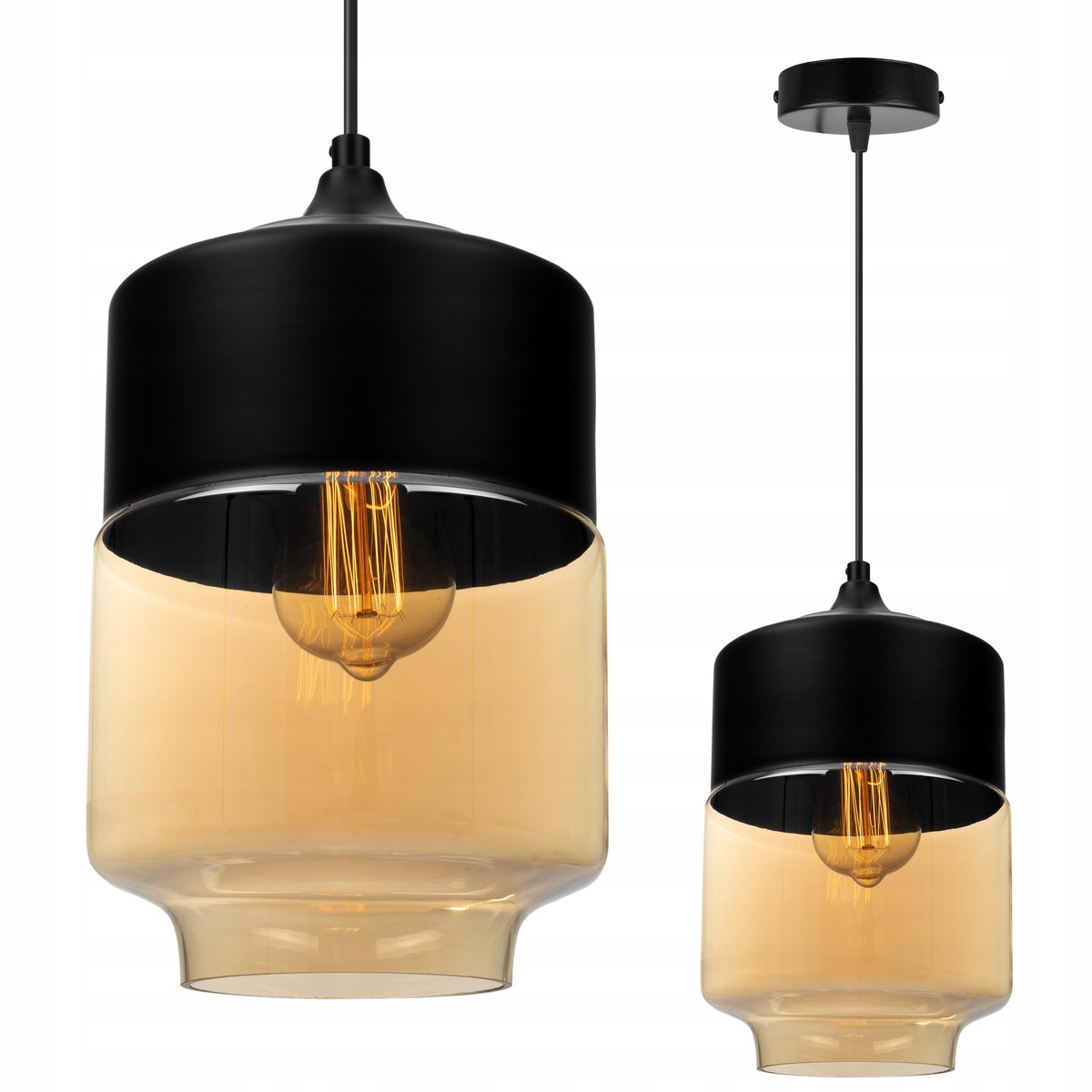 Moderne Hanglamp Glas Zwart/Amber - E27 Fitting
