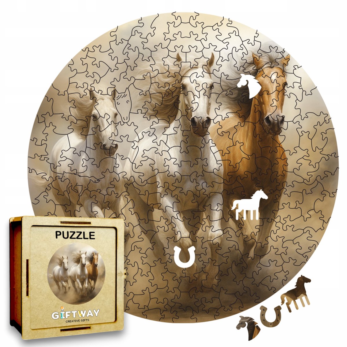 Houten Paarden Puzzel 215 Stukjes - Unieke Vormen, Decoratief