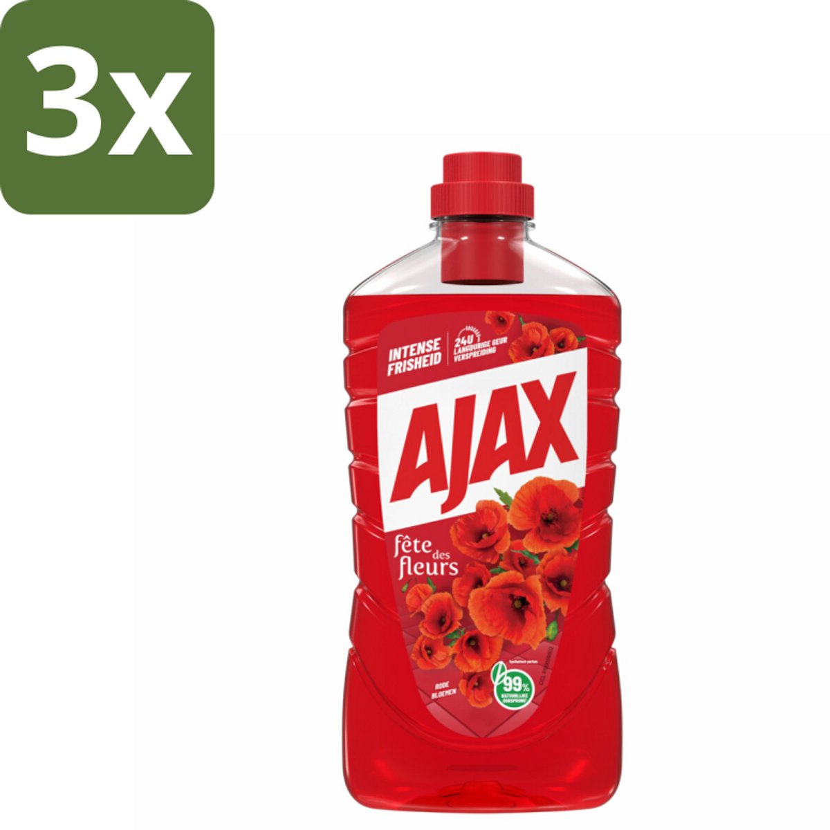 3 x Ajax Allesreiniger Fete de Fleur Rode bloemen 1 liter - Allesreiniger - Reinigingsmiddel - Bloemgeur - Natuurlijke Reiniging - Frisheid