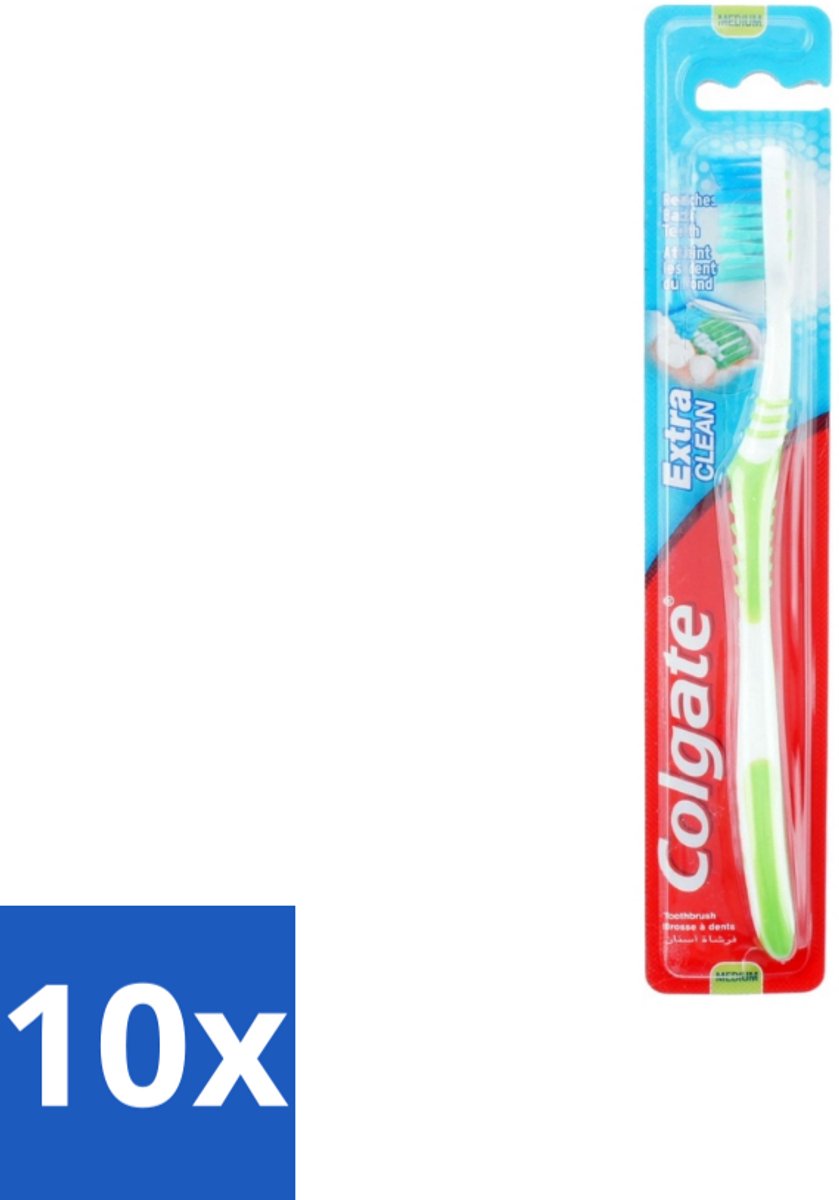 10 x Colgate - Tandenborstel - Extra Clean Medium - 1 Tandenborstel - Tandenborstel - Tandenpoetsen - Tandenborstel Extra Clean - Tandenborstel Medium - Tandenborstel Gebogen Kop
