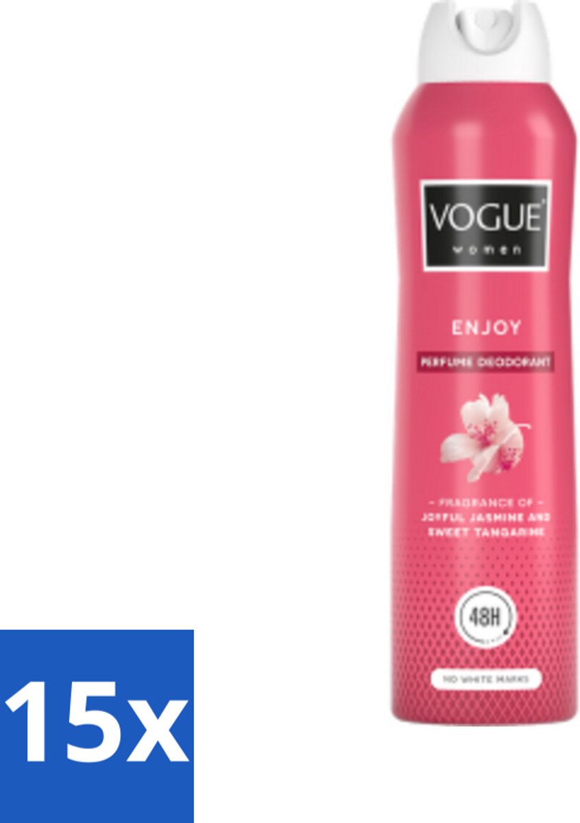 15 x Vogue Enjoy Parfum Deodorant 150 ml - Parfum En Deodorant - Deodorant Spray - 24 Uur Bescherming - Geur Van Mandarijn - Geur Van Jasmijn