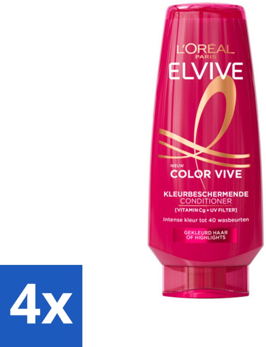 4 x L'Oréal Elvive Color Vive Conditioner 200 ml - Kleur Behouden - Gespleten Haarpunten - Haar Bescherming - UV Bescherming - Gekleurd Haar Verzorging