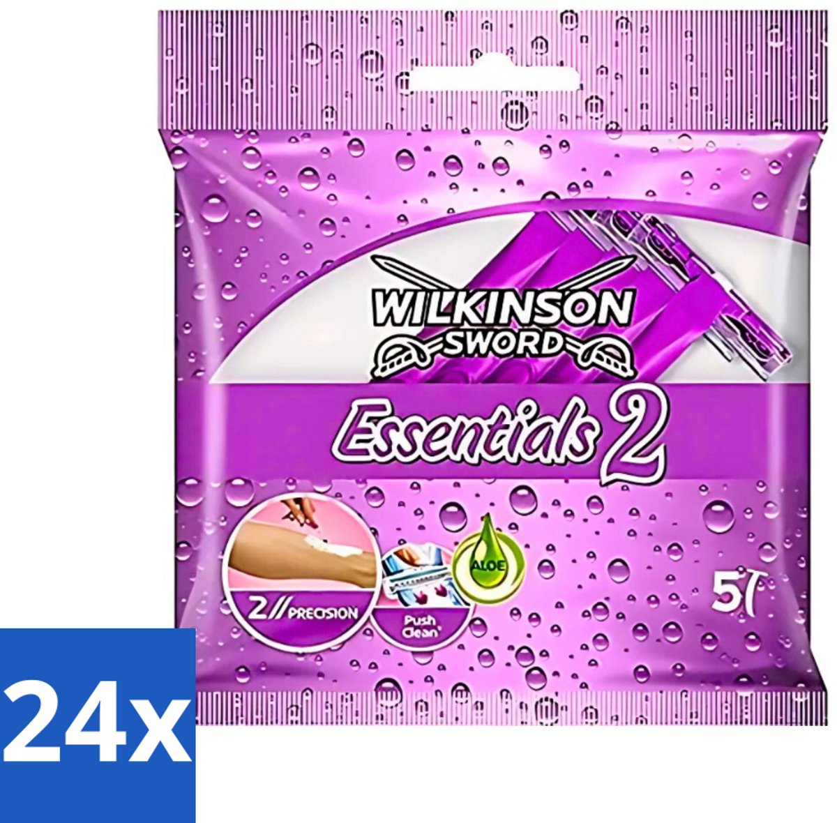 24 x Wilkinson - Wegwerpscheermesjes Essentials 2 - Voor Dames - Antislip Greep - 5 scheermesjes - Wegwerpscheermesjes Dames - Scheermesjes Voor Dames - Antislip Handgreep - Wegwerpscheermesjes - Scheermesjes Voor Vrouwen
