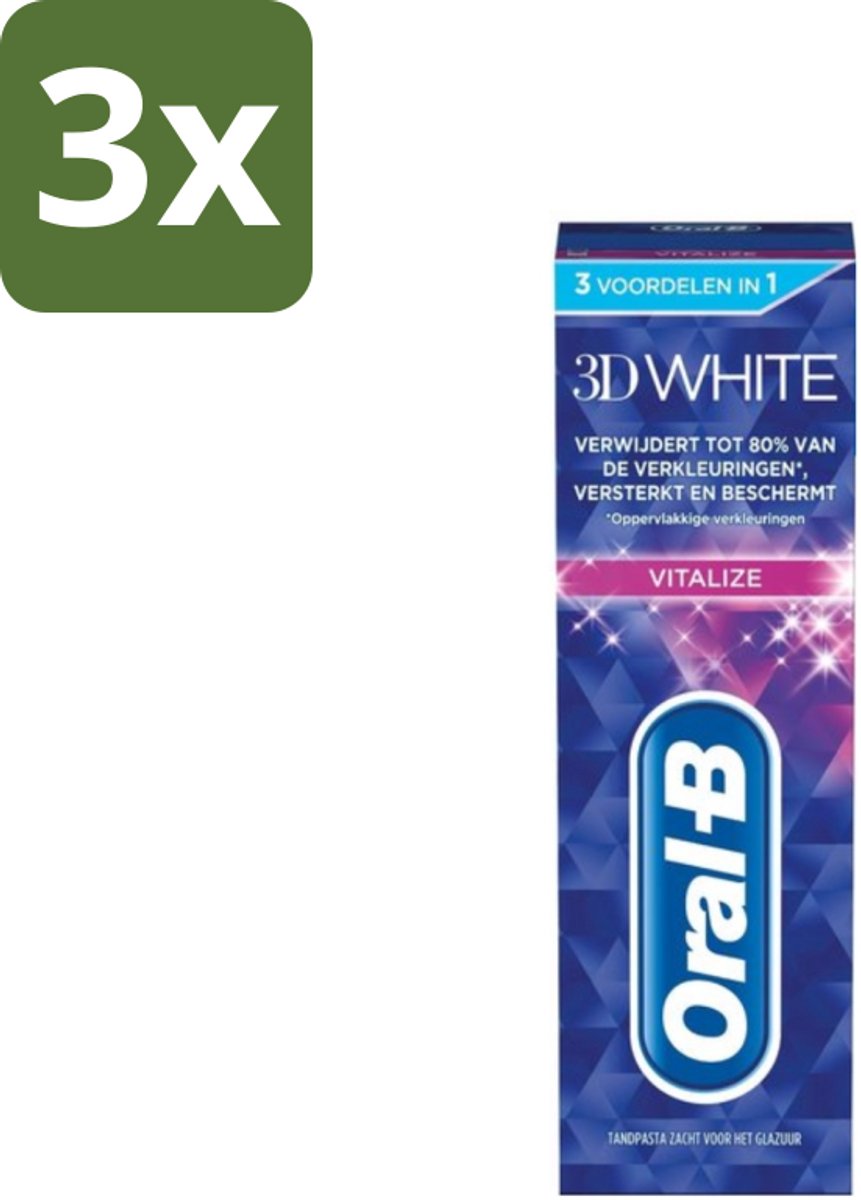 3 x Oral-B - 3D White Vitalize - Tandpasta - Whitening - 75 ml - Tandpasta Whitening - Tanden Versterken - Glazuur Beschermen - Tanden Verkleuren - Stralende Lach