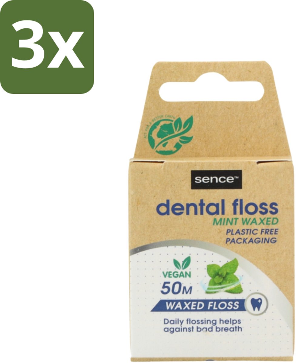 3 x Sence - Fresh Mint - Flosdraad - Verfrissend - 50 meter - Flosdraad - Mondhygiëne - Tanden Reinigen - Tandplak Verwijderen - Frisse Mond