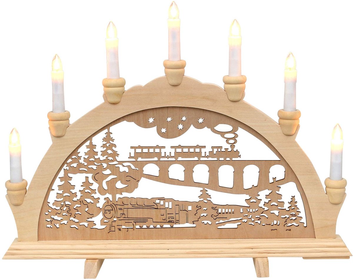 Solidchoice - Houten Lichtboog met Spoorweg Motief en 7 Vlammen
