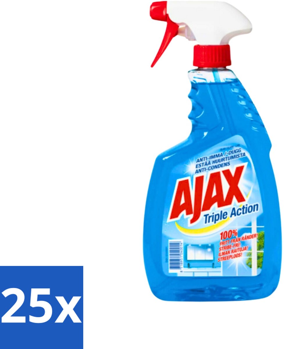 25 x Ajax - Glasreiniger Spray - Triple Action - Streeploos Schoon - Anti-Condens - 750 ml - Glas Reinigen - Ramen Reinigen - Glas Reiniger - Streeploos Schoon - Anti-condens