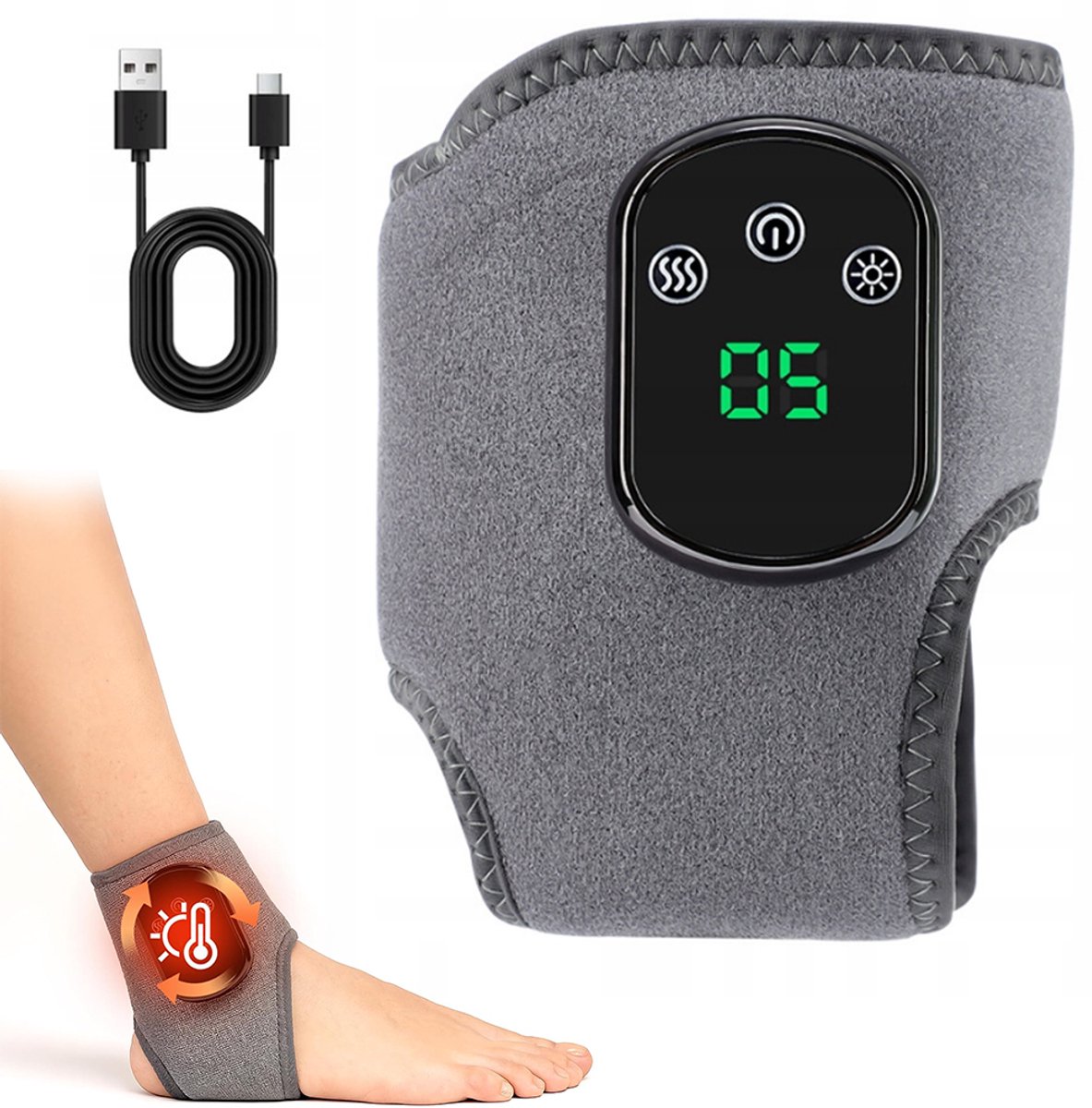 Voet- en enkelmassageapparaat - Slimme voet- en enkelmassager - Met verwarmingsfunctie - Grafeen vibratie warmtetherapie - Geschikt voor chronische pijn en revalidatie - 3 vibratiestanden - 5 verwarmingsstanden - Losse verpakking - Grijs