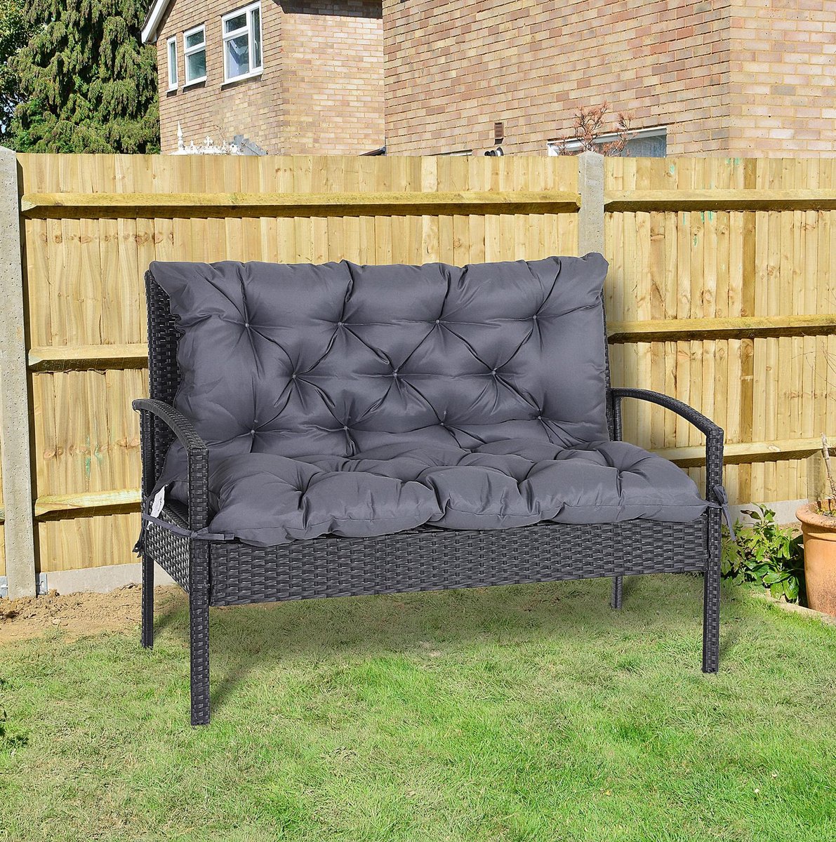 REDOM - Tuinkussen - Hoge rug - Rugkussen met bevestigingsbanden - Effen stijl - Tuinbank - Polyester - Donkergrijs - 100 x 98 x 8 cm