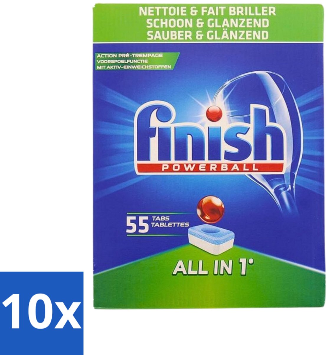 10 x Finish Powerball - All in 1 - Vaatwastabletten - Schoon & Glans - 55 Tabletten - Vaatwasmiddel - Vaatwastablet - Vaat Reinigen - Glans Behouden - Vaat Reinigen Zonder Voor Spoelen