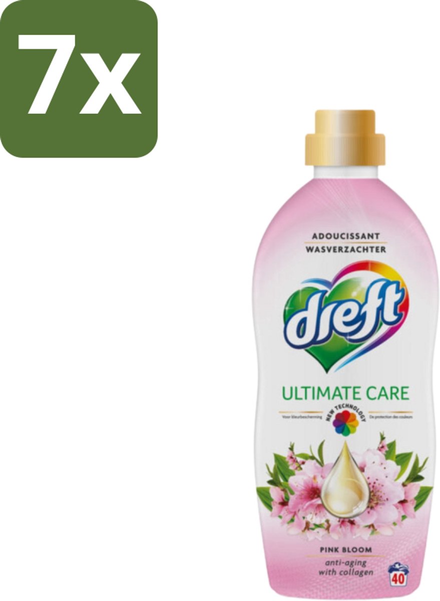 7 x Dreft - Ultimate Care - Wasverzachter - Roze Bloem - Anti-Veroudering - 40 Wasbeurten - Wasverzachter - Anti-aging - Kleurbescherming - Wasgoed Verzorging - Roze Bloem Geur