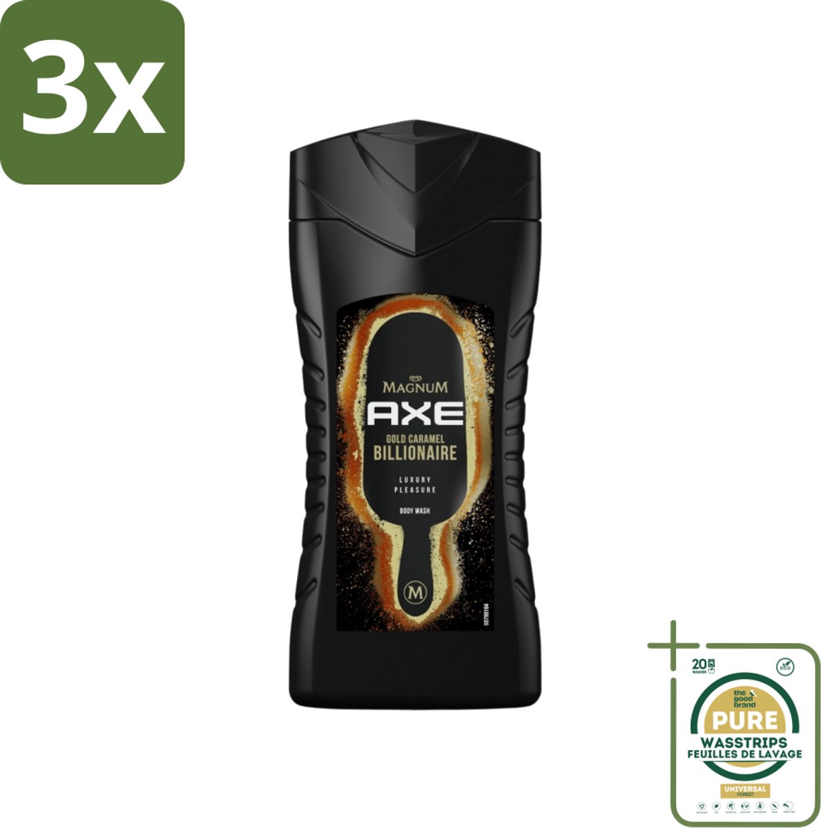 3 x Axe X Magnum - Douchegel - Gold Caramel Billionaire - 250 ml - Grootverpakking - Douchegel - Lichaam - Gezicht - Haar - Chocolade