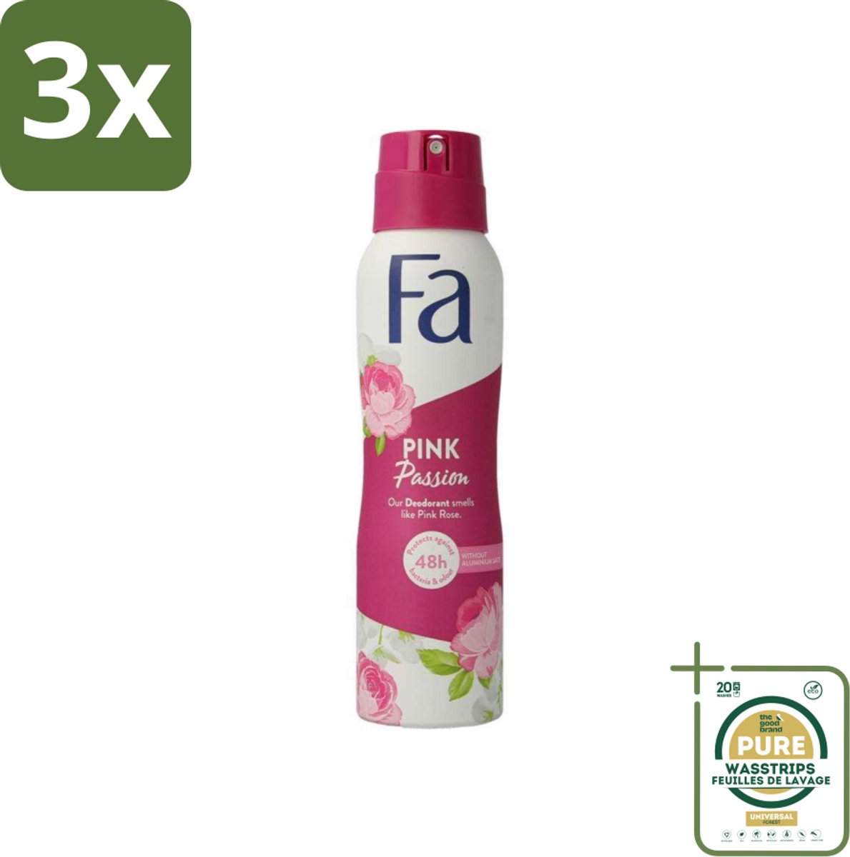 3 x FA - Pink Passion - Deodorant Spray - Roze Roos - 150 ml - Grootverpakking - Deodorant Spray - Anti-vlekken - Roze Roos - Huidvriendelijk - Frisheid