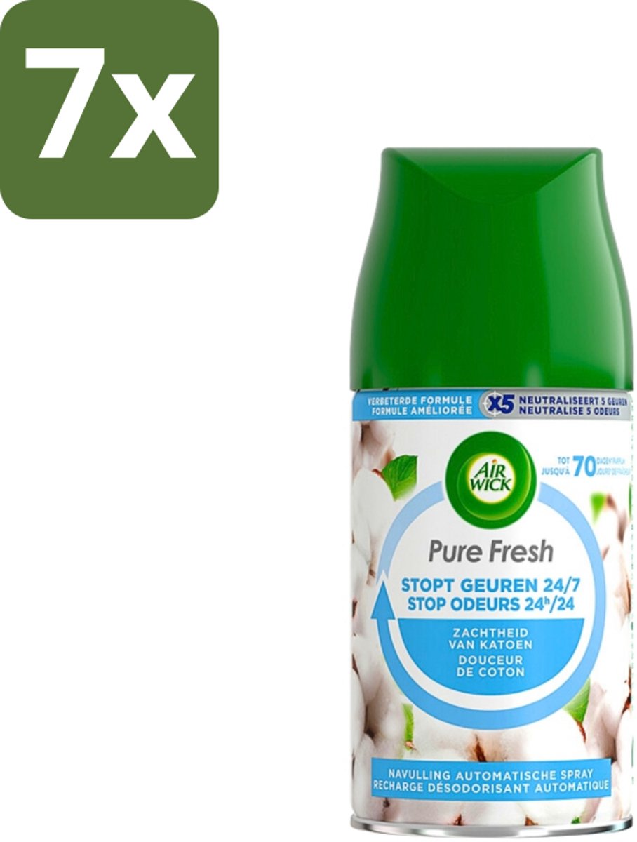 7 x Air Wick Freshmatic Pure Fresh Navulling Zachtheid van Katoen 250 ml - Luchtverfrisser - Geurverspreider - Katoen Geur - Frisse Geur - Geur Neutraliseren