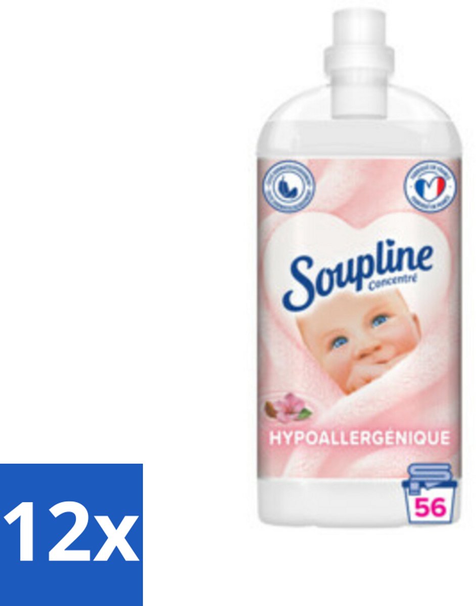 12 x Soupline - Wasverzachter - Hypoallergeen - 56 Wasbeurten - 1350 ml - Wasverzachter - Hypoallergeen - Amandelmelk - Wasgoed - Zachtheid