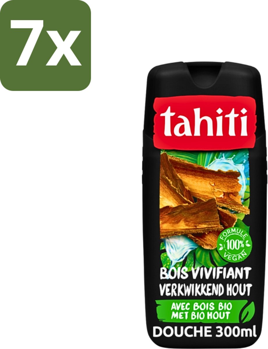 7 x Tahiti - Douchegel - Verkwikkend Bio Hout - 100% Vegan - 300 ml - Douchegel - Houtgeur - Verkwikkend - Huid Verzorgen - Huid Verzachten
