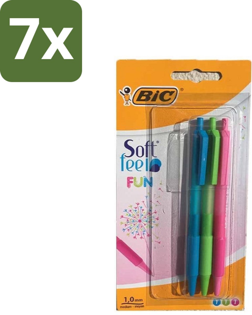 7 x BIC - Balpennen - Lichtgroen, Lichtblauw & Roze - Intrekbaar - 3 Balpennen - Balpen - Intrekbare Balpen - Schrijfpen - Schrijfervaring - Schrijfpen Voor School