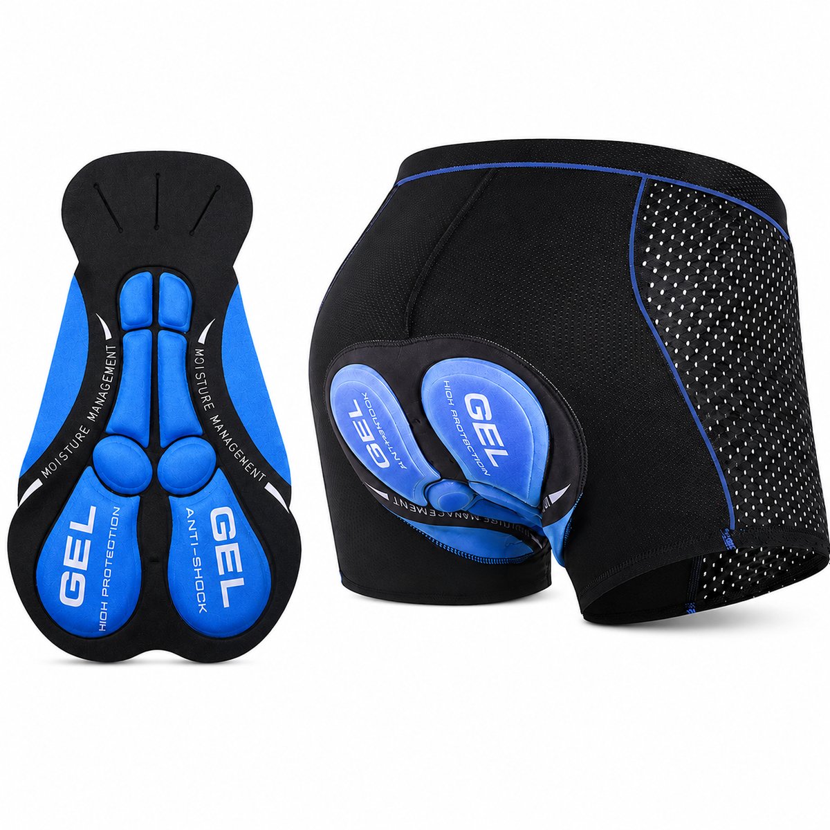 Geweo Mountainbike Onderbroek-Fietsbroek-MTB Broek-Fiets Sportonderbroek Voor Heren/Dames -Mesh-5D Gel Pad Shockproof-Shockproof Sportonderbroek - Ademend & Comfortabel-Zwart Blauw-Maat L