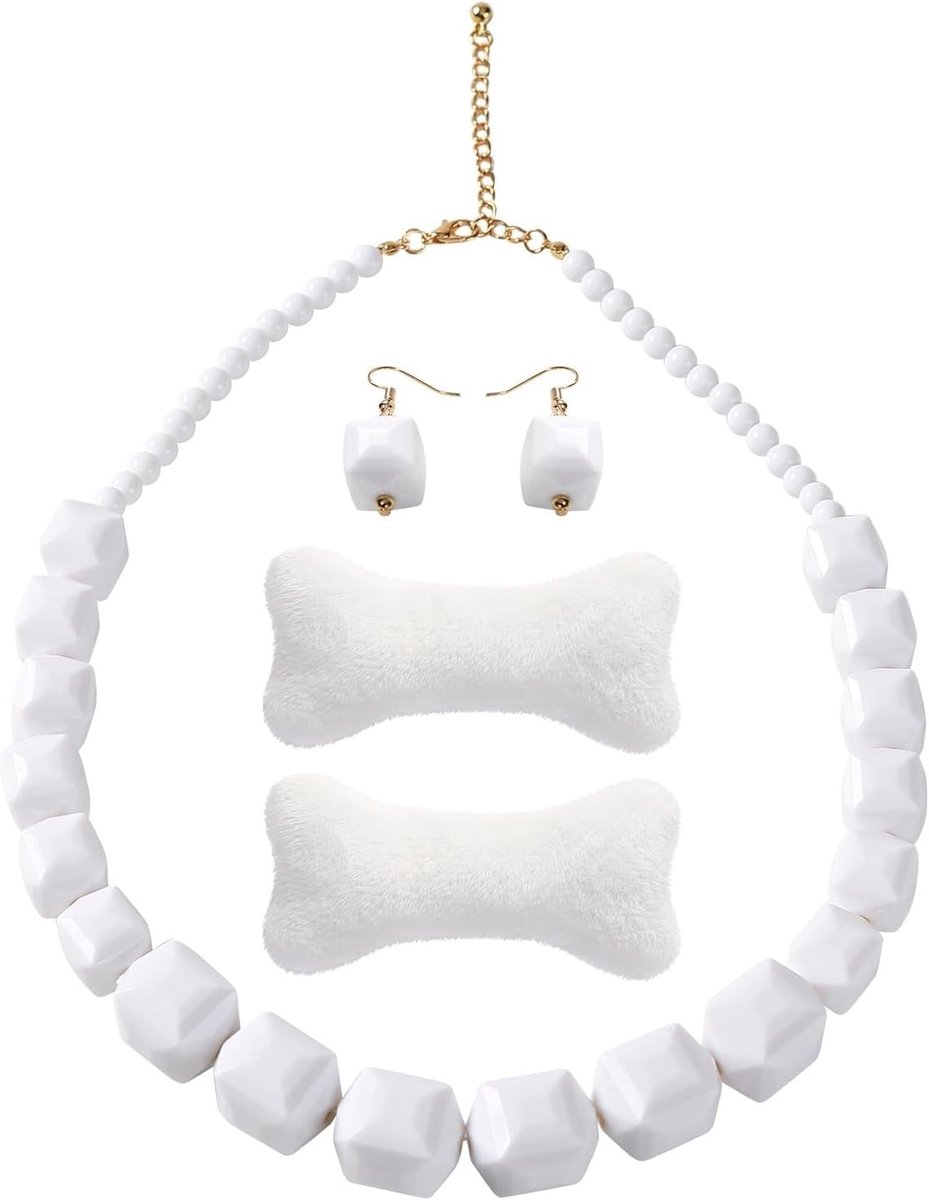 Kostuumaccessoires voor de Steentijd: Haarspeld, Oorbellen en Bootketting voor Halloween en Carnaval - 5 Delen