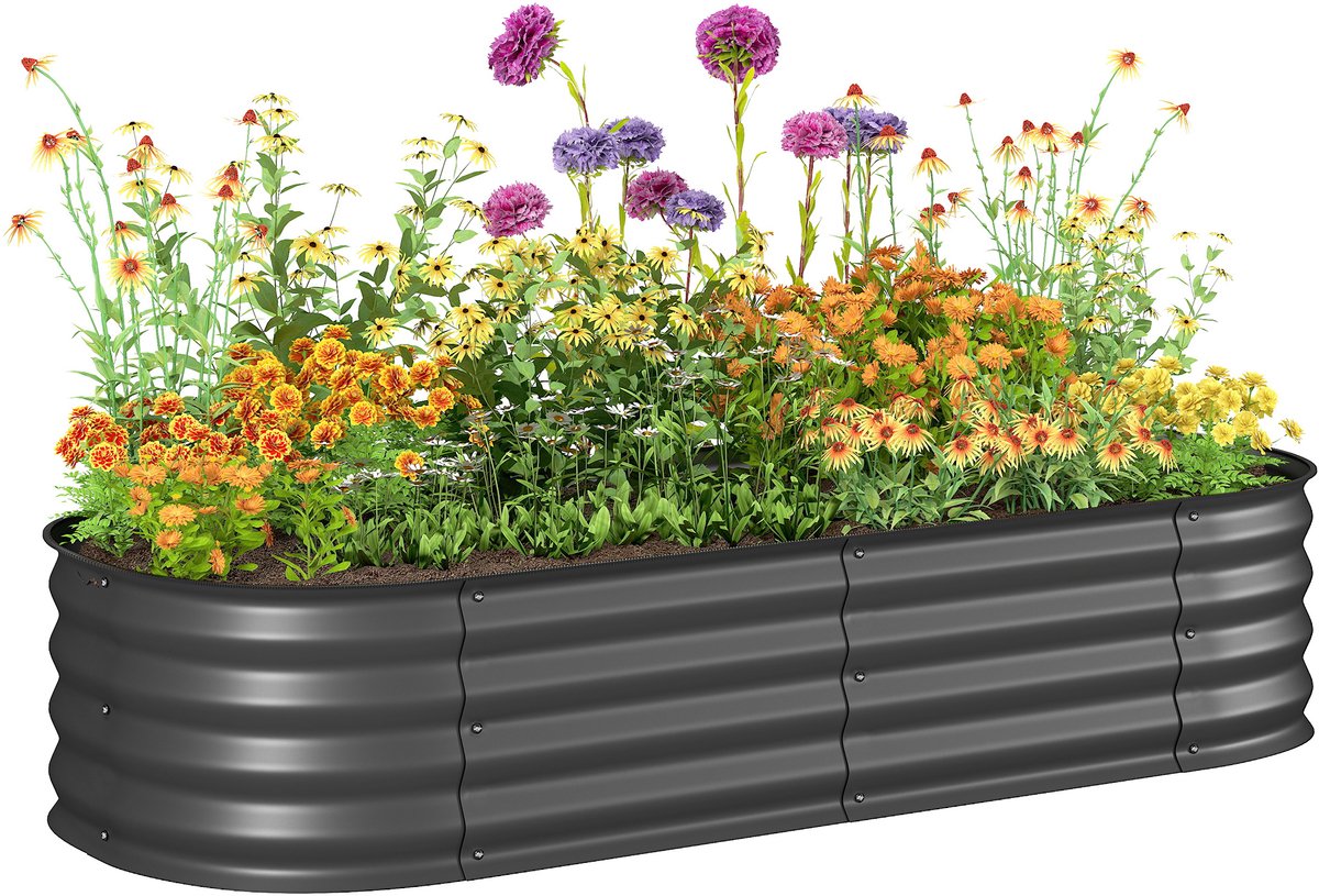 Outsunny tuinbed - gekleurd staal - 150x62x30cm - donkergrijs