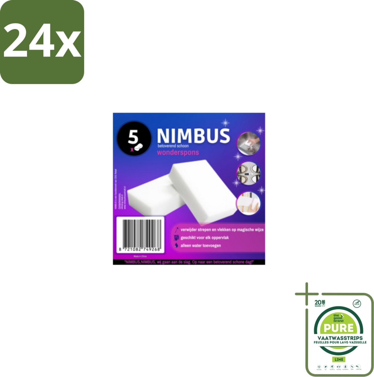 NIMBUS – Wonderspons – Melamine Spons – Voordeelverpakking - Voordeelverpakking - 24 stuks - Schoonmaak - Reiniging