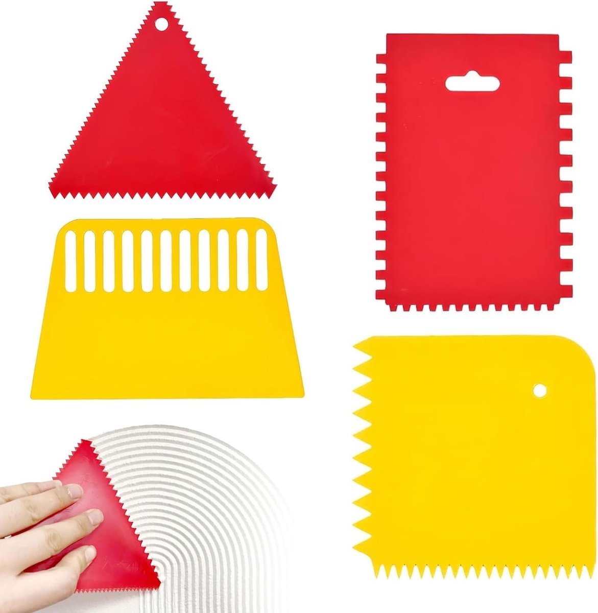 Tandtroffelset voor het gelijkmatig aanbrengen van lijm en tegels, inclusief matte spatel en handige accessoires, 4 stuks