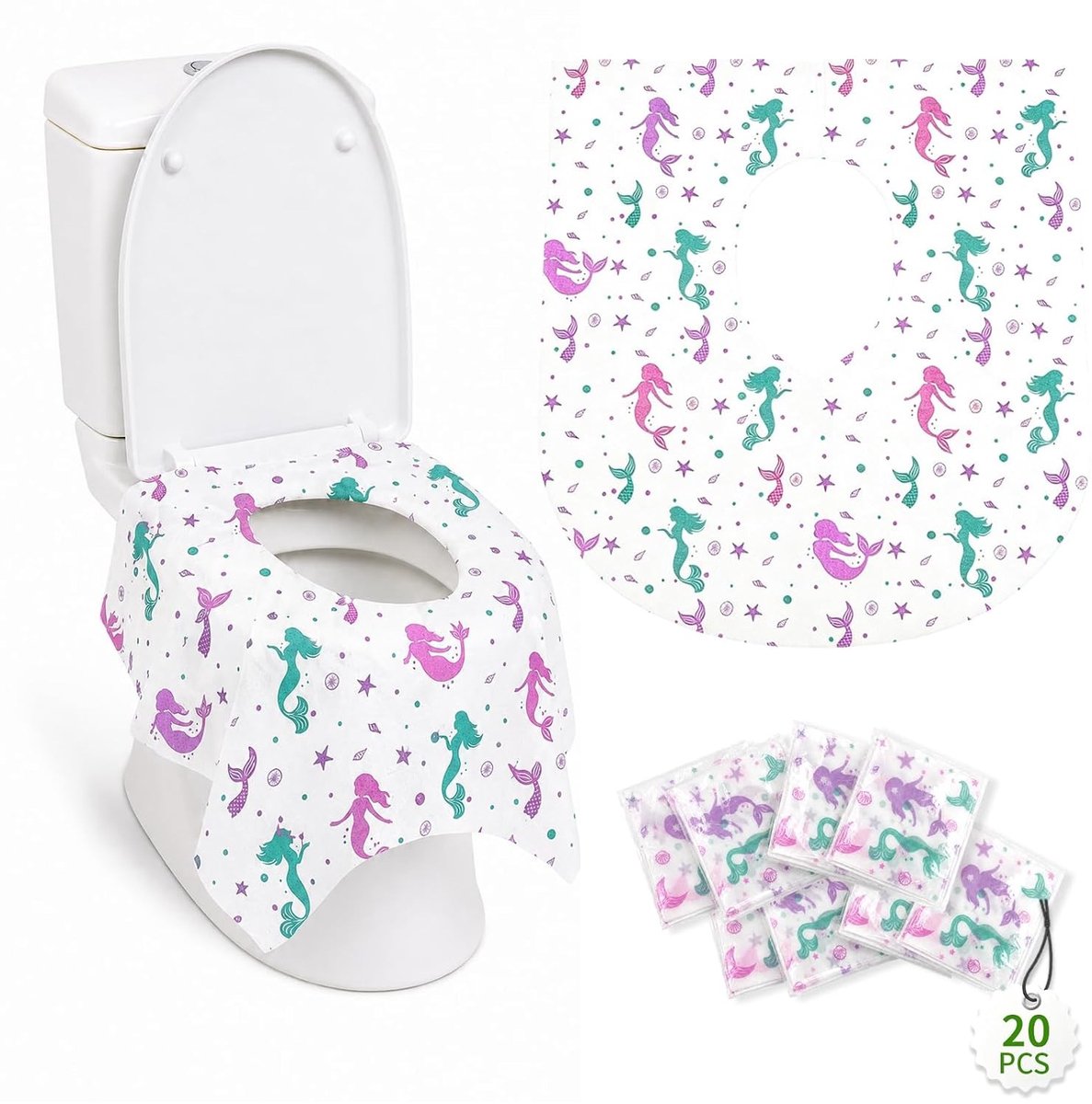 Extra grote toiletbril covers voor kinderen - 20 stuks, 64x60 cm, hygiënisch en handig voor onderweg