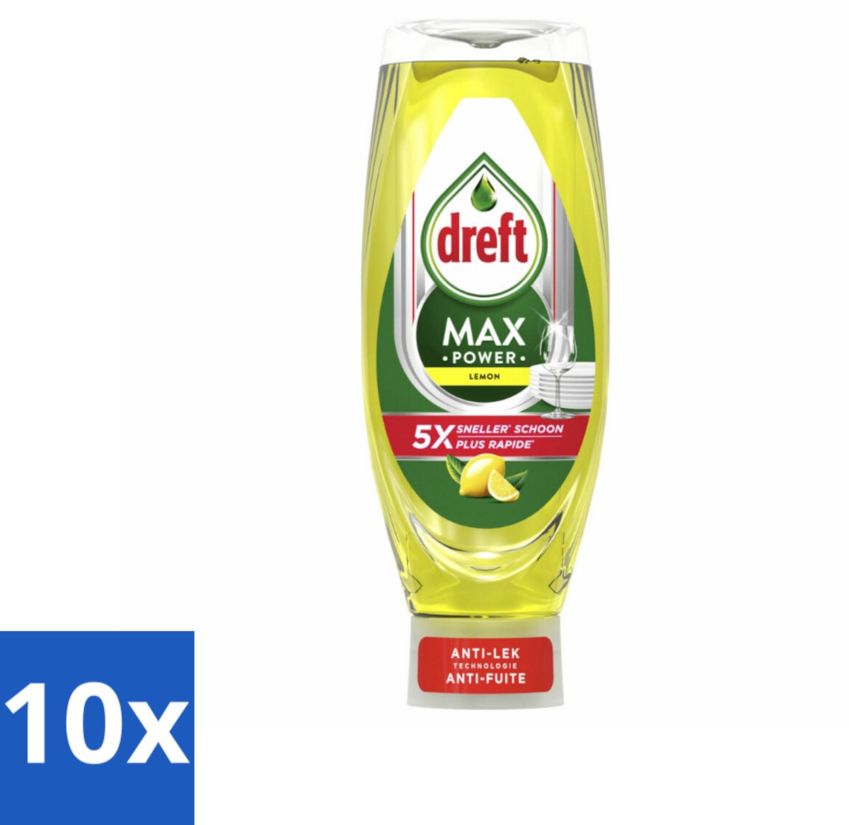 10 x Dreft - Afwasmiddel - Max Power Citroen - Extra ontvettend - 730 ml - Afwasmiddel Citroen - Vetverwijdering - Krachtig Afwassen - Schone Vaat - Citroengeur