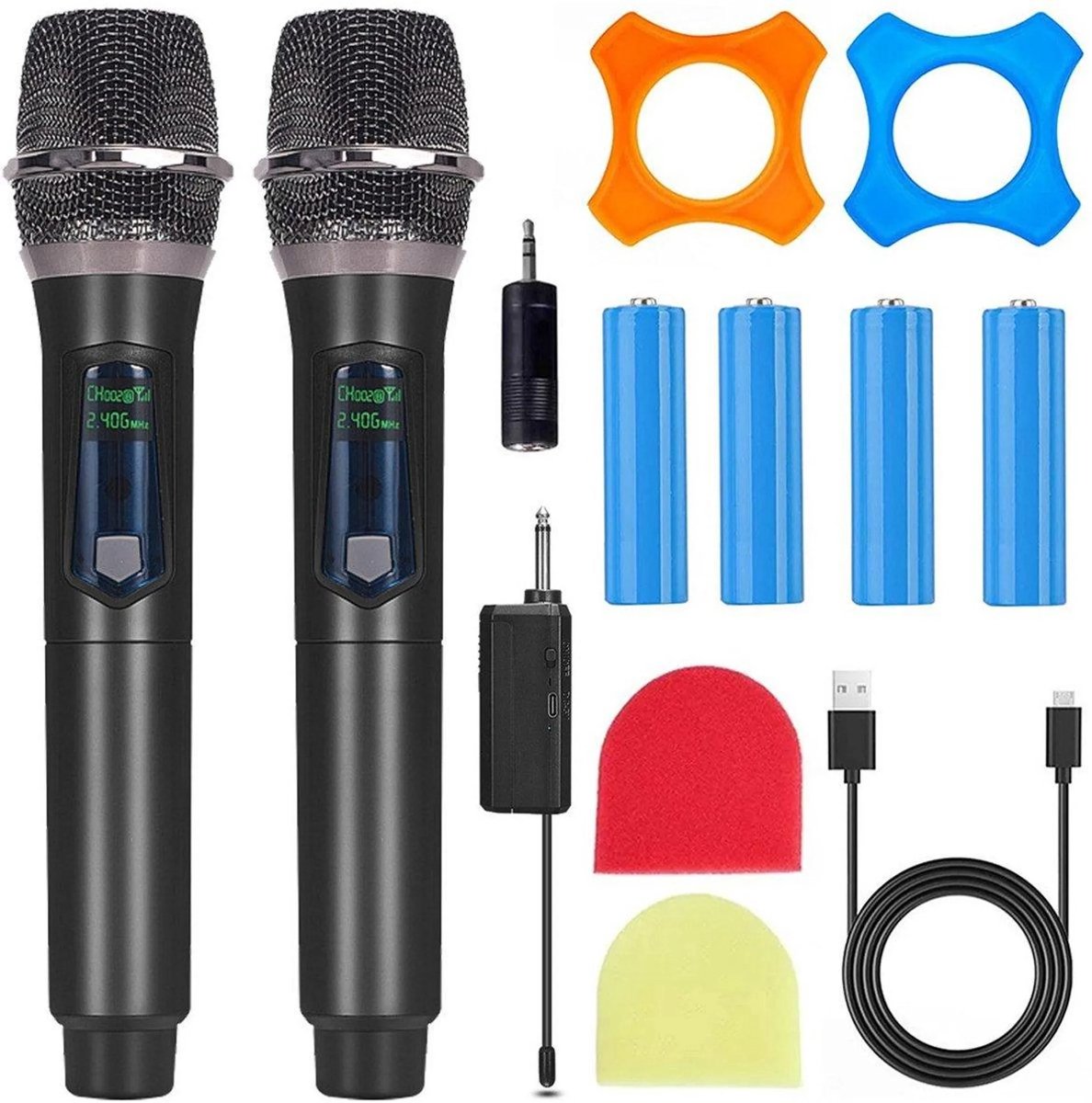 Microfoon draadloos - Microfoon karaoke - Professioneel handmicrofoon - 3,5 mm-aansluiting - 2-delig set - Plug & Play - Dynamische microfoon - Voor karaoke zingen, bruiloften, DJ-optredens, feesten, toespraken, kerken, onderwijs en PA