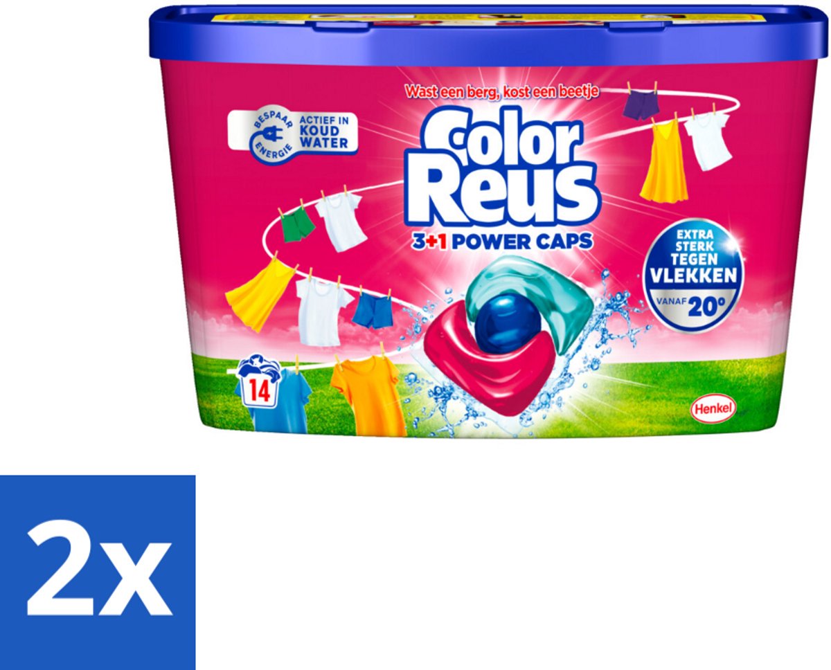 2 x Color Reus - 3+1 Power Caps - Gekleurde Was - 14 Wasbeurten - Wascapsules - Gekleurde Was - Wasmiddel - Kleurbehoud - Wasverzachter