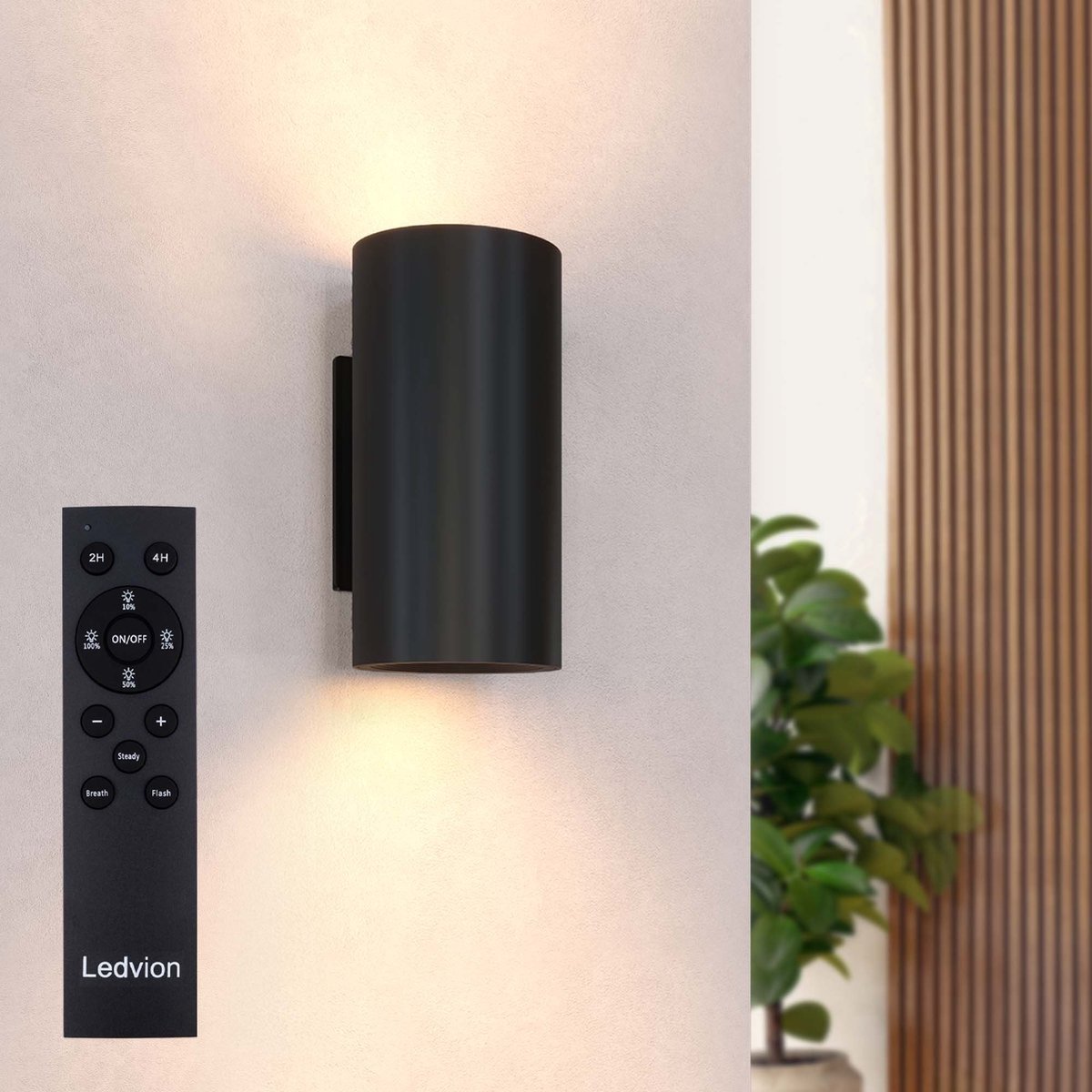 Ledvion - USB Oplaadbare Wandlamp met Afstandsbediening - Zwart - Draadloos - Dimbaar - 2700K - Binnen & Buiten - 4400 mAh - Rond